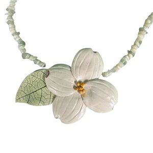 Vintage porcelain artisan handmade flower pendant necklace by Carol Halmey